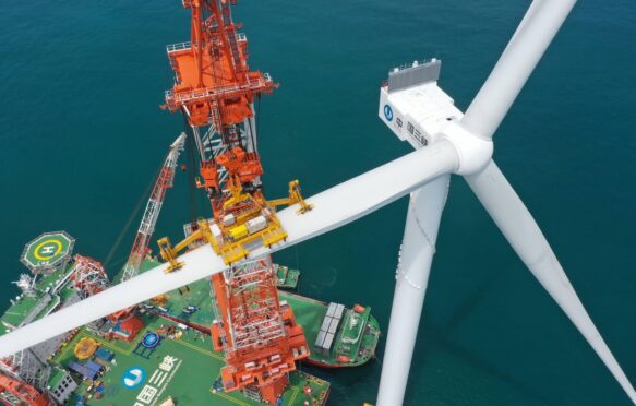 Offshore wind turbine in Fuzhou, China.