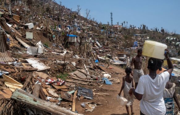 Damaged homes caused by cyclone Chido, Mayotte.