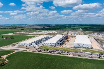 Aerial view of an AI data center campus in Hutto, Texas.