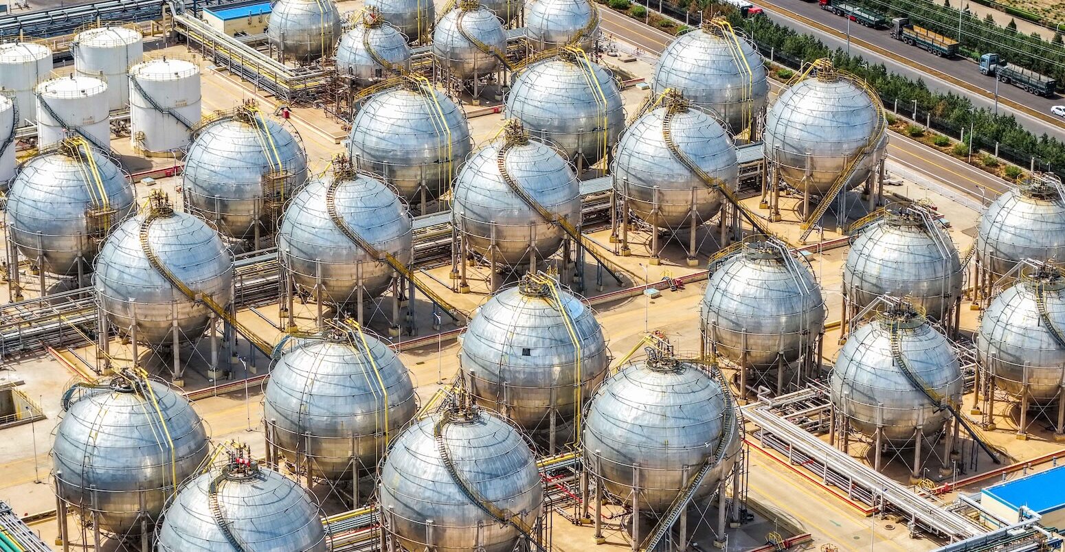 Chemical plant storage pods, Ordos City, China.