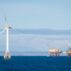 Wind turbine generators in the Moray Firth, Scotland.